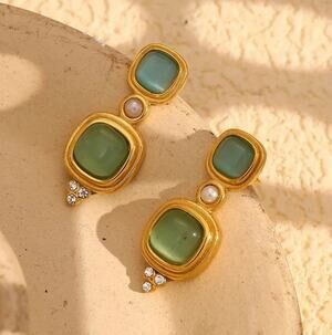 Museum Pearl Court Earrings Antique VTG Gold Geometric Boho Victorian Palace CZ